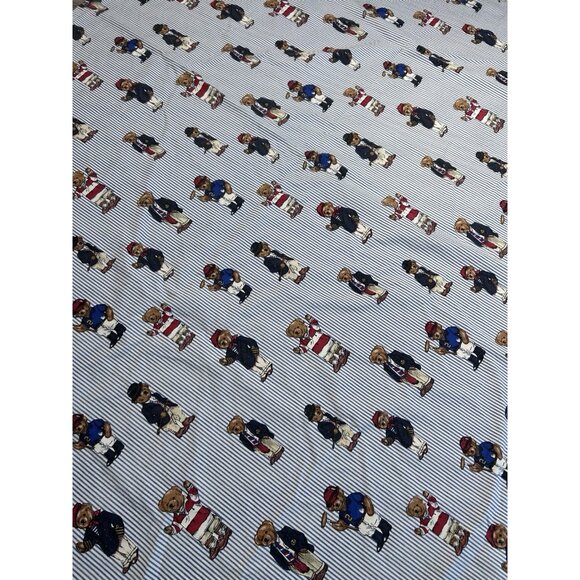 VTG Ralph Lauren Polo Teddy Bear University Striped Twin Flat Sheet 63"X95 - Picture 4 of 7